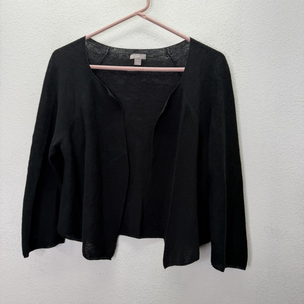J Jill Womens Black Linen Cotton Open Front Cropped Cardigan Sz M Sweater